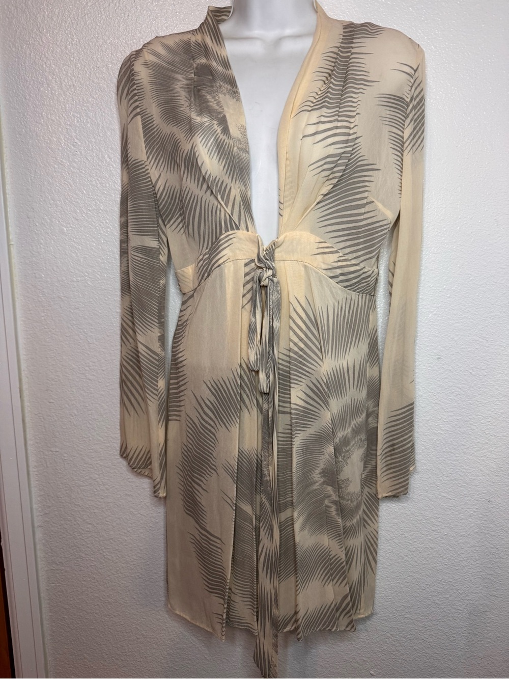 Thurley‎ Sheer Palm-Print Cover-Up in Beige and Gray lightweight summer